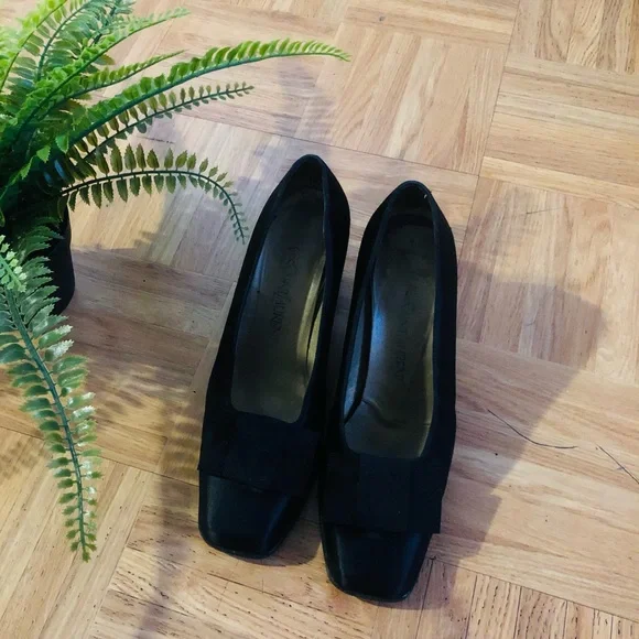 Saint Laurent Black Ysl Patent Leather Grosgrain Bow Pumps - Picture 3 of 5